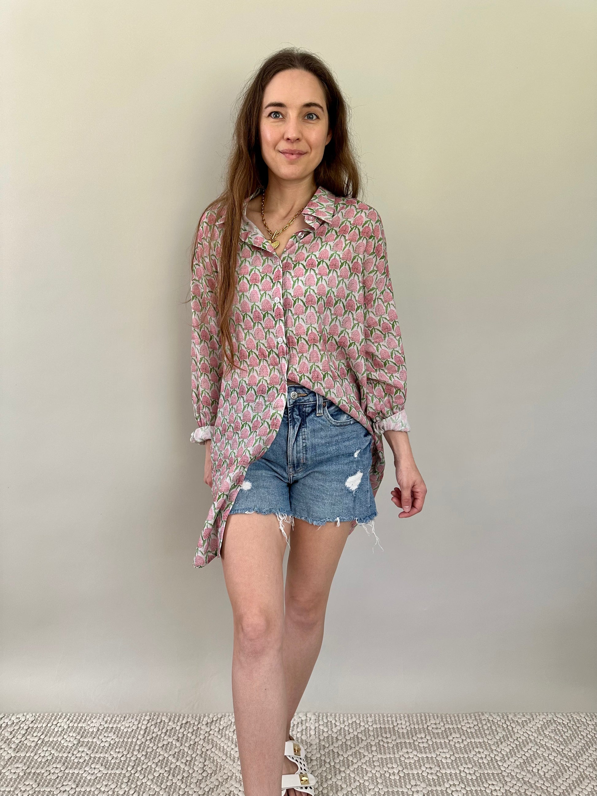 Heritage Floral Stamp Button-Up Shirt Block Print