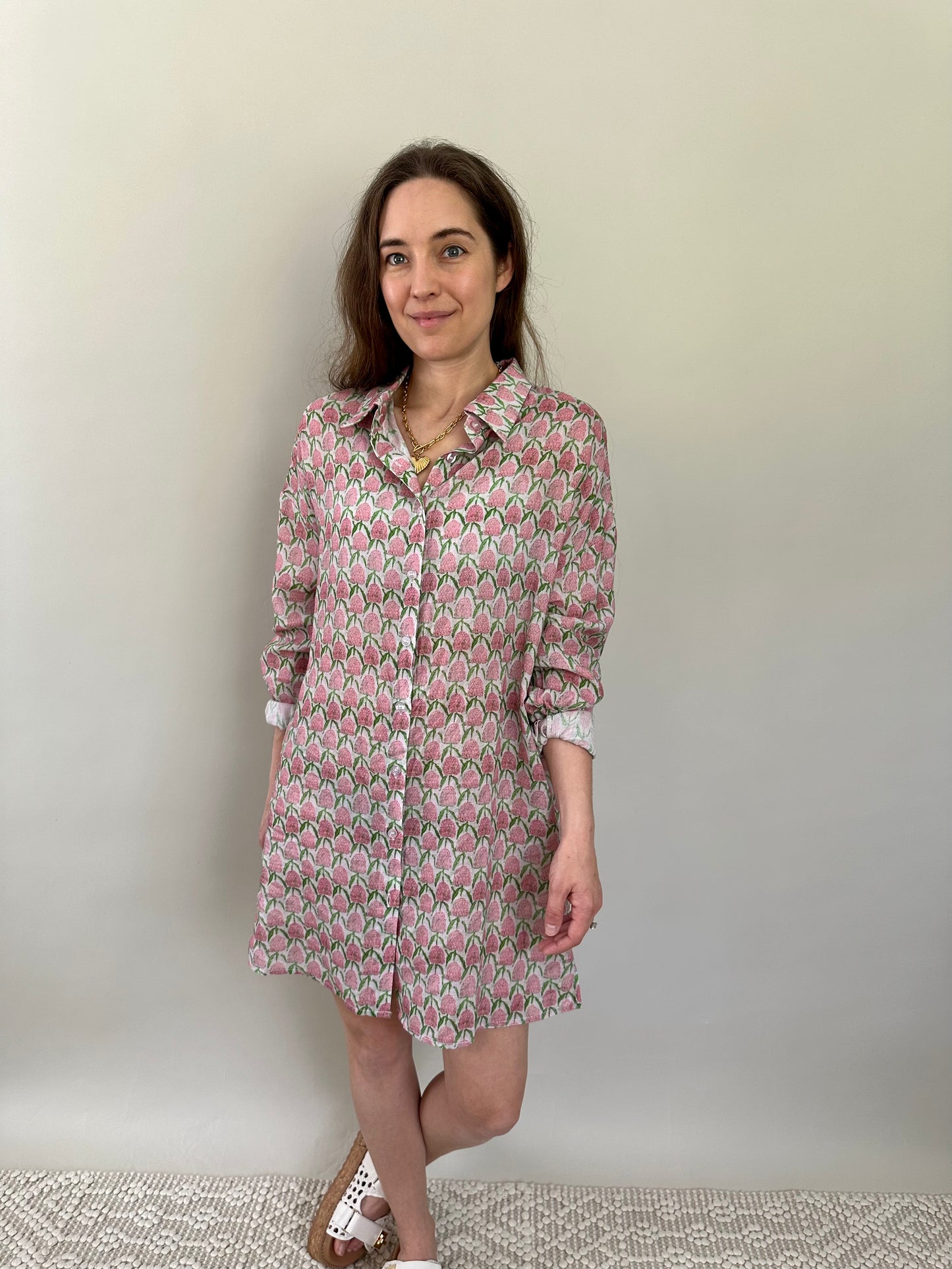 Heritage Floral Stamp Button-Up Shirt Block Print