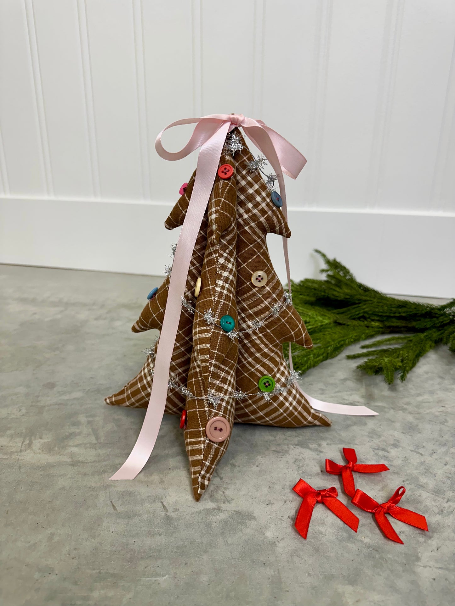 Vintage Fabric Christmas Tree - Brown Plaid & Tencel