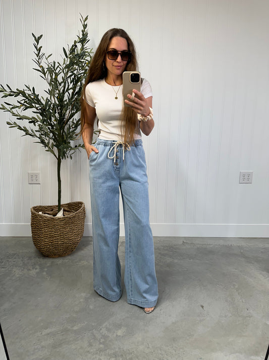 The Stevie Pull On Wide Leg Jeans
