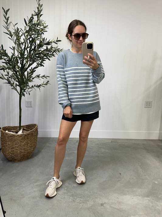 Steely Blue Striped Sweater