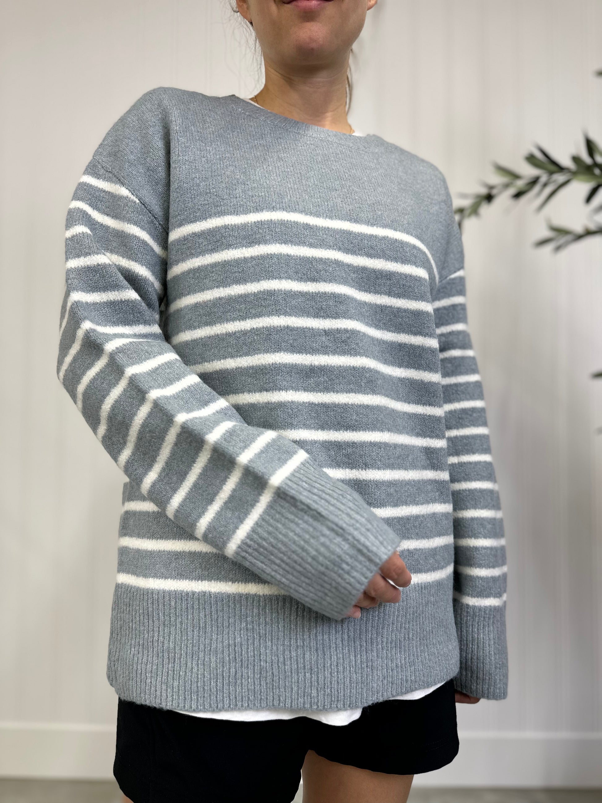 Steely Blue Striped Sweater