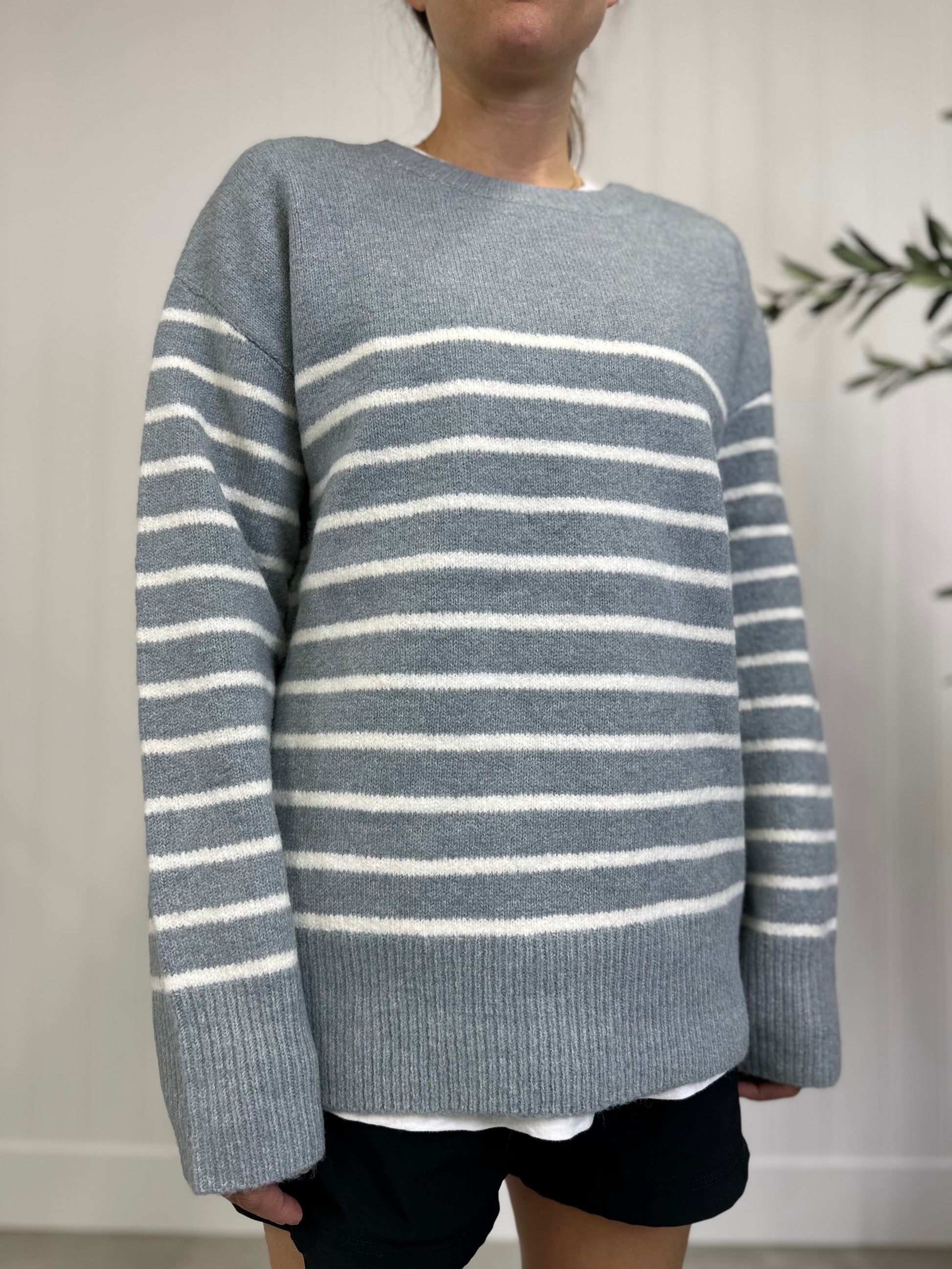 Steely Blue Striped Sweater