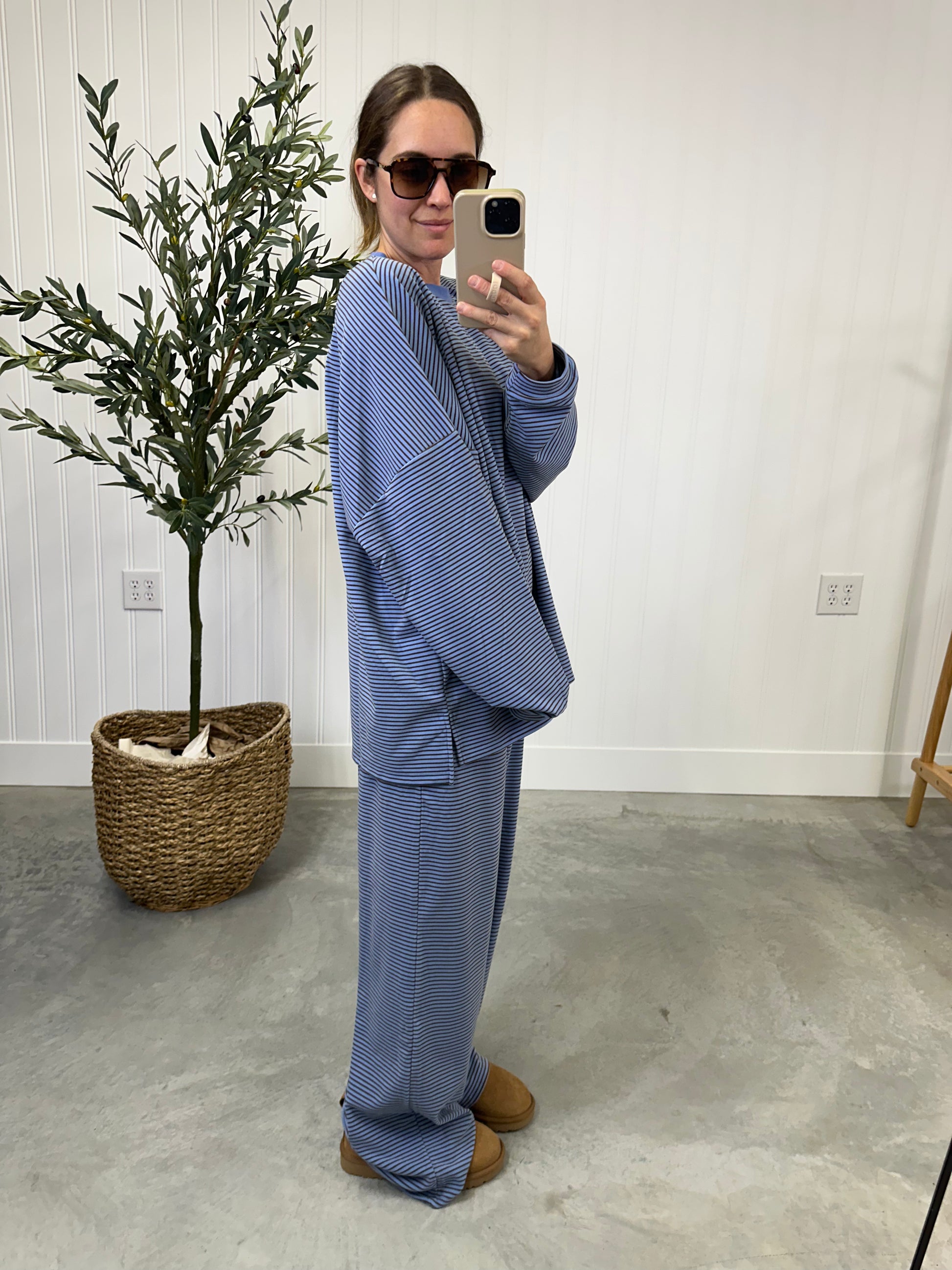 Brown and blue striped top matching set