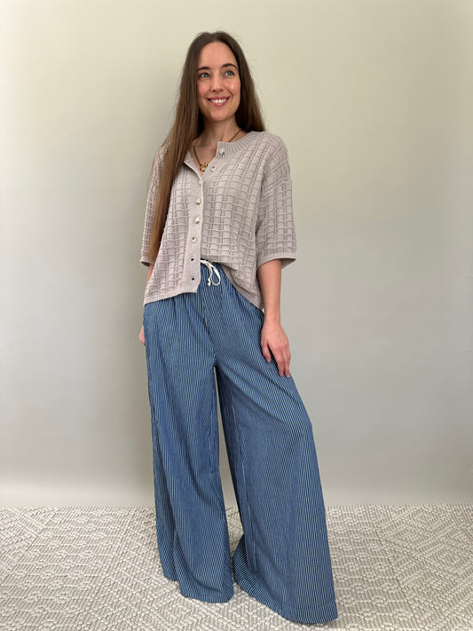 Marina Wide Leg Pants Striped Linen