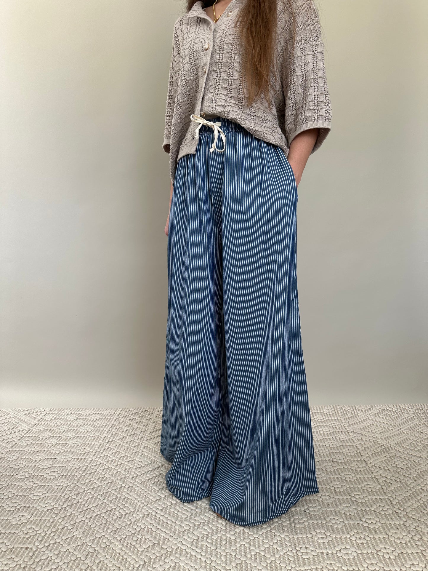 Marina Wide Leg Pants Striped Linen