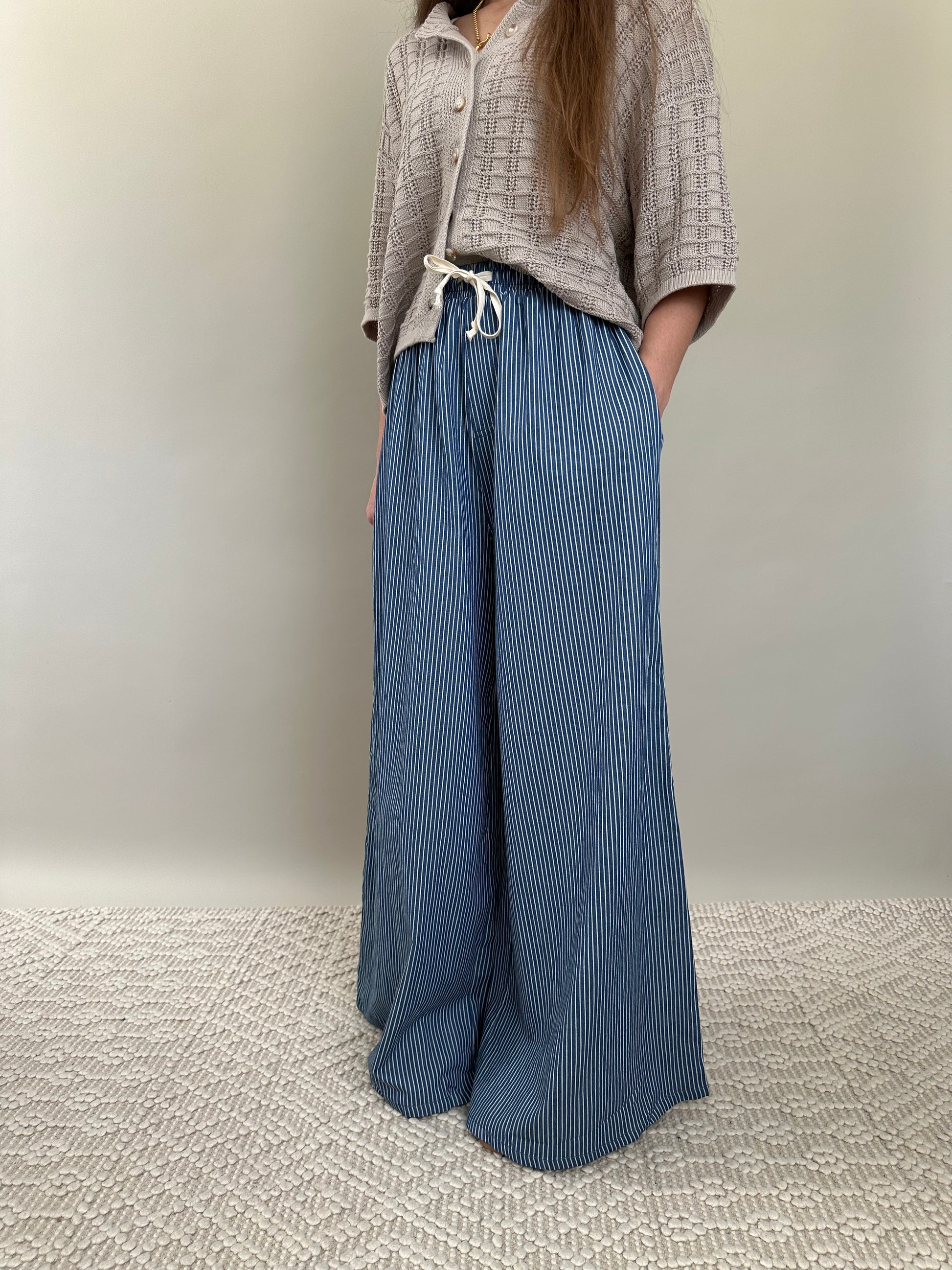 Marina Wide Leg Pants Striped Linen