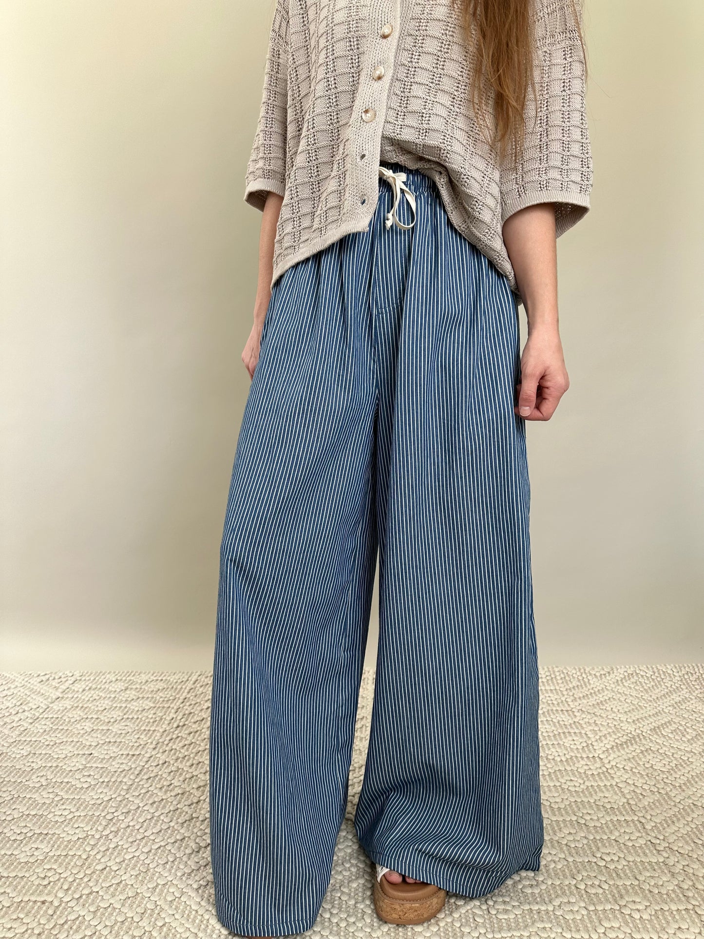 Marina Wide Leg Pants Striped Linen