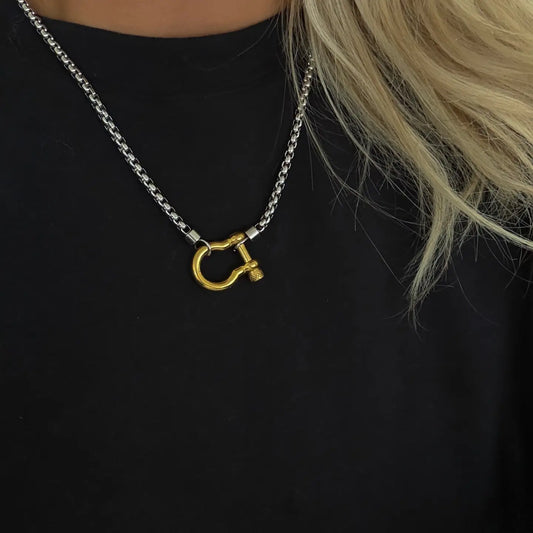 Silver & Gold U Lock Necklace