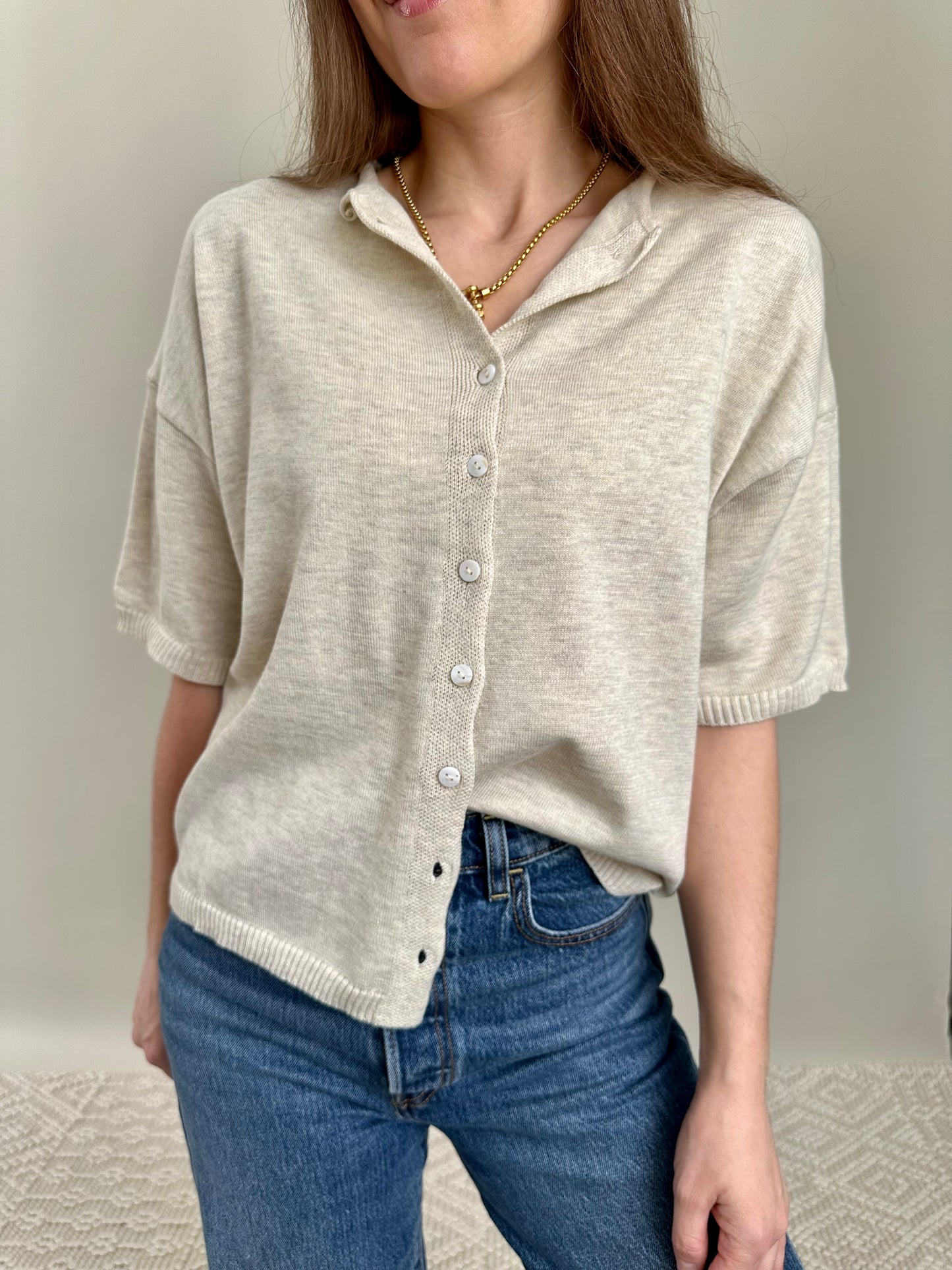 Oatmeal Rolled Neckline Cardigan