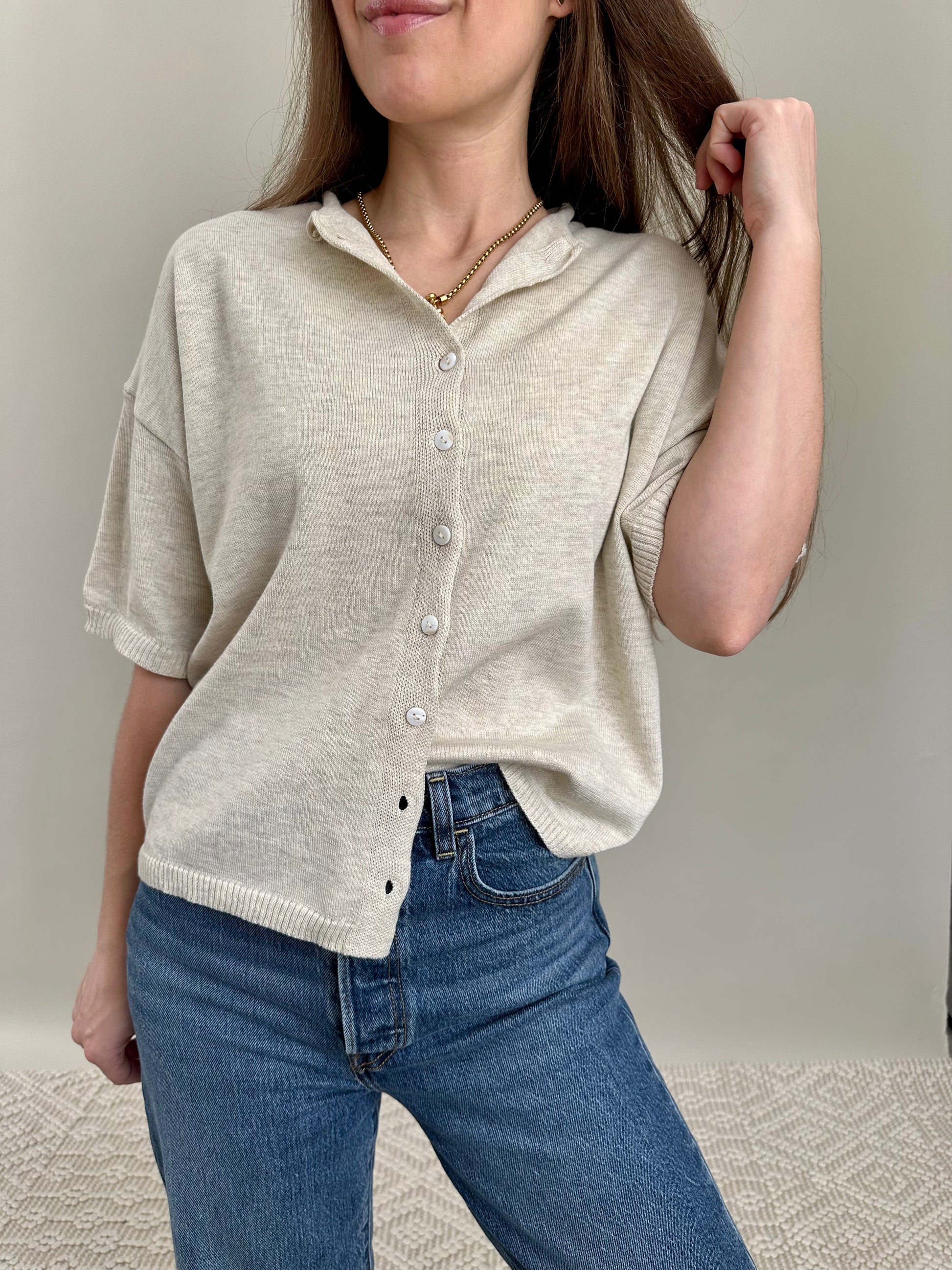 Oatmeal Rolled Neckline Cardigan