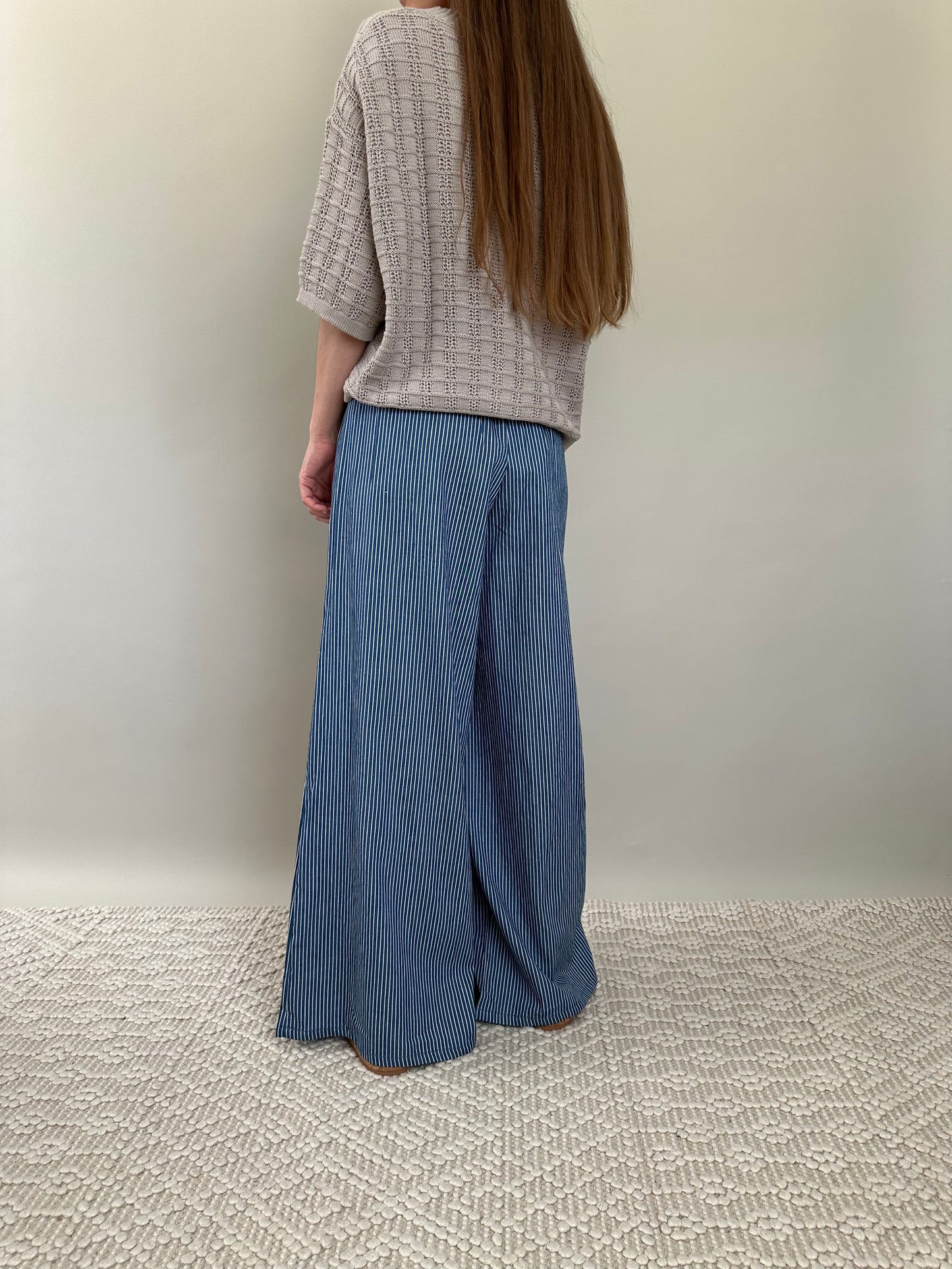 Marina Wide Leg Pants Striped Linen