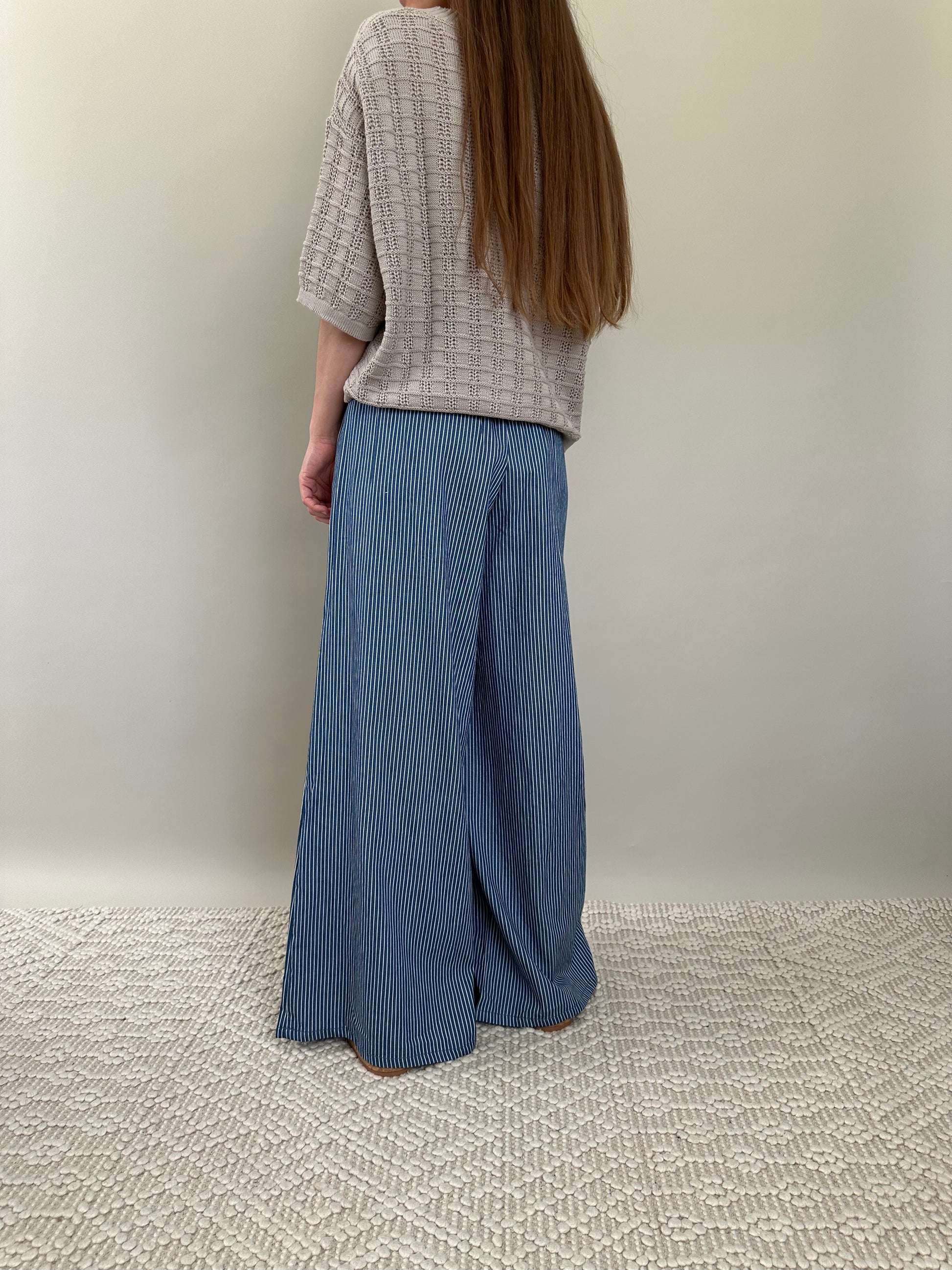 Marina Wide Leg Pants Striped Linen