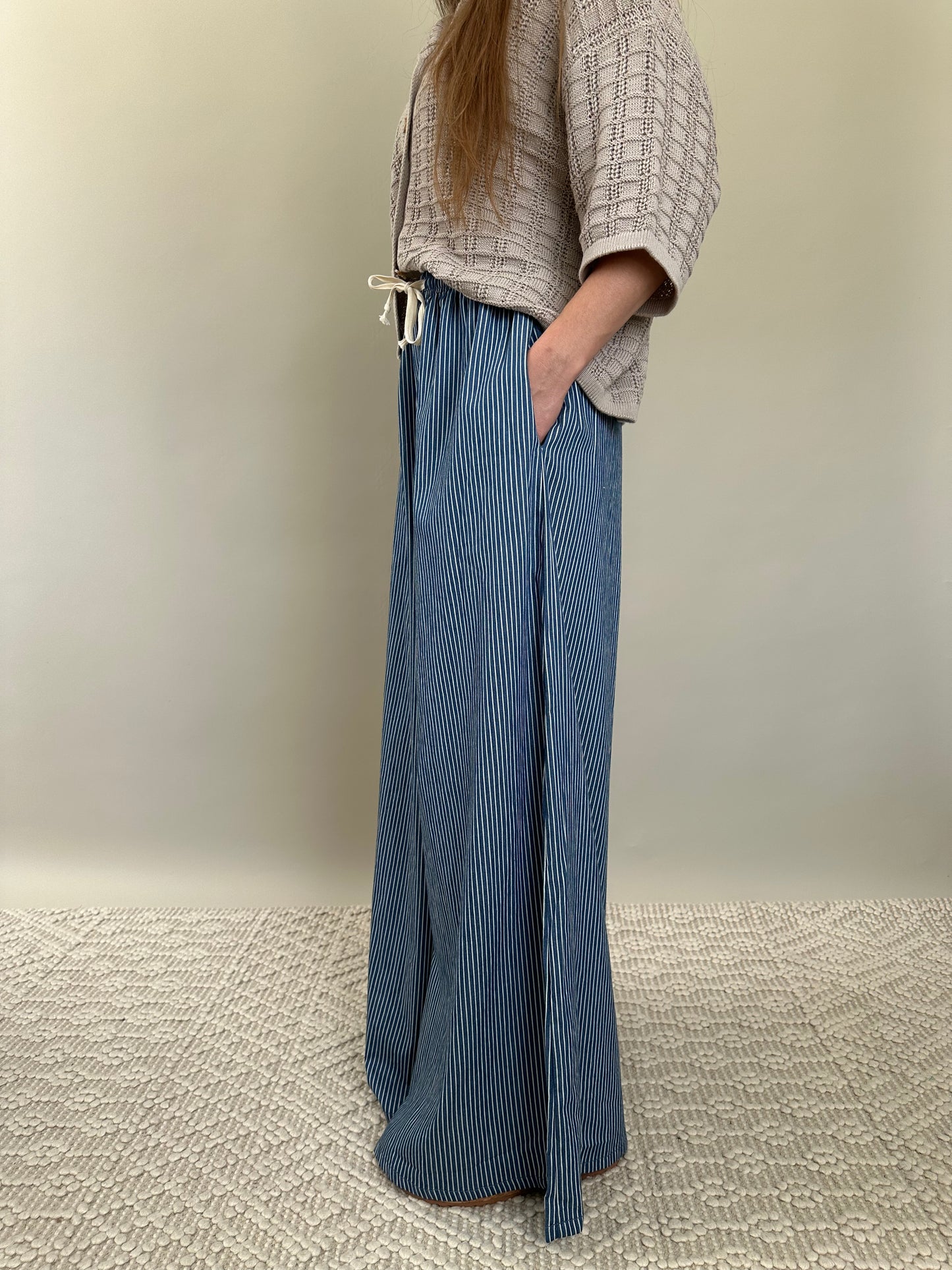 Marina Wide Leg Pants Striped Linen