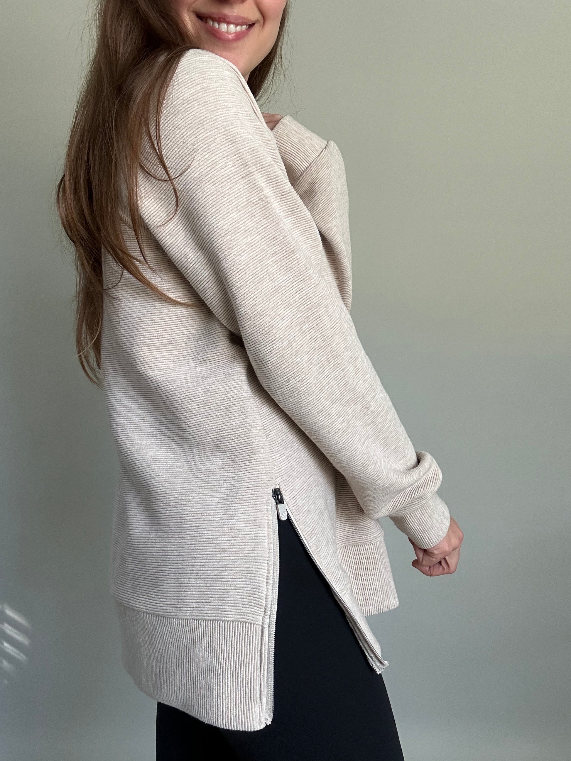 Textured Pullover with Side Zips