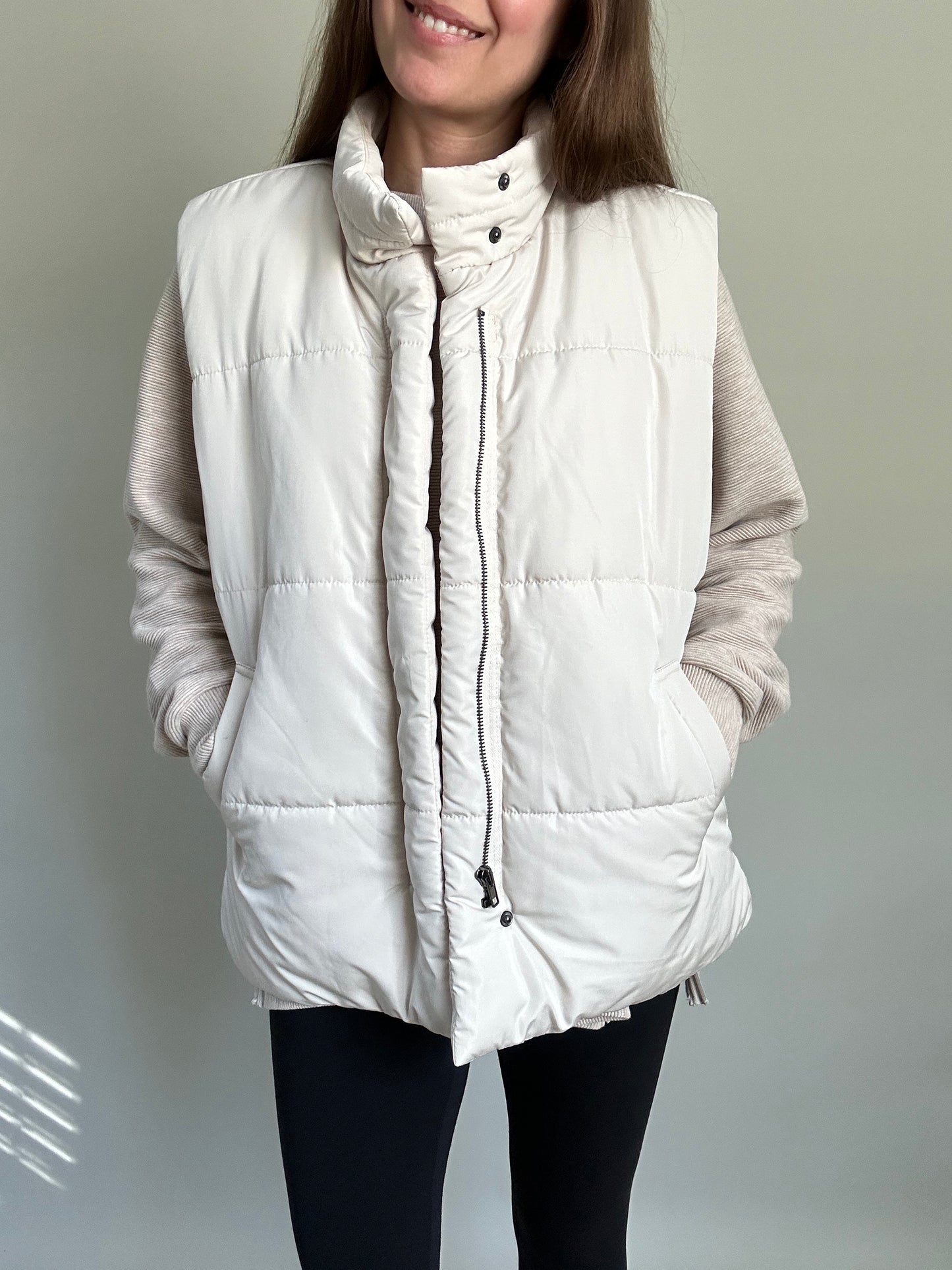Ivory Puffer Vest with Pockets