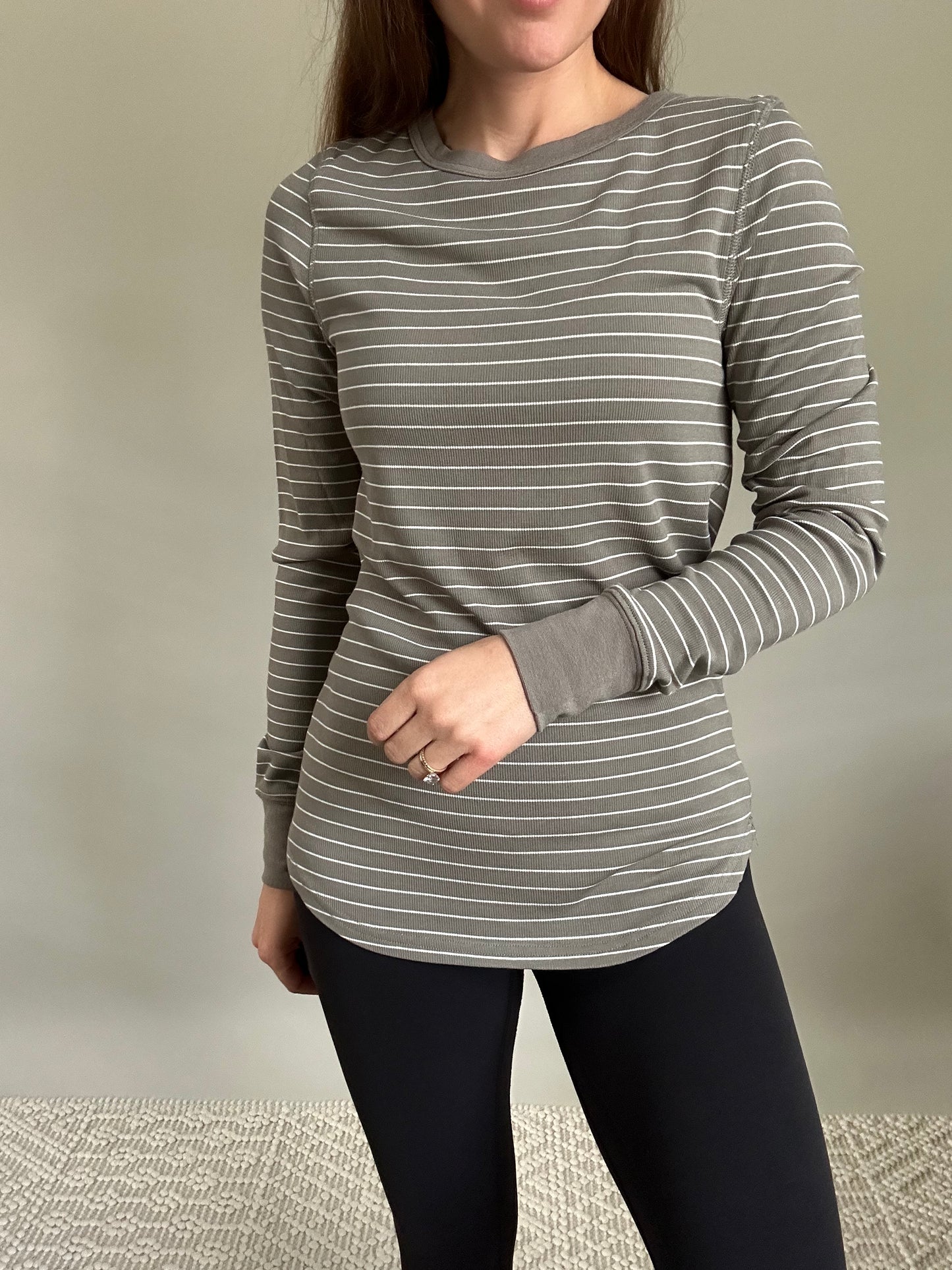 Emory Top - Olive and ivory Stripe long sleeve tee