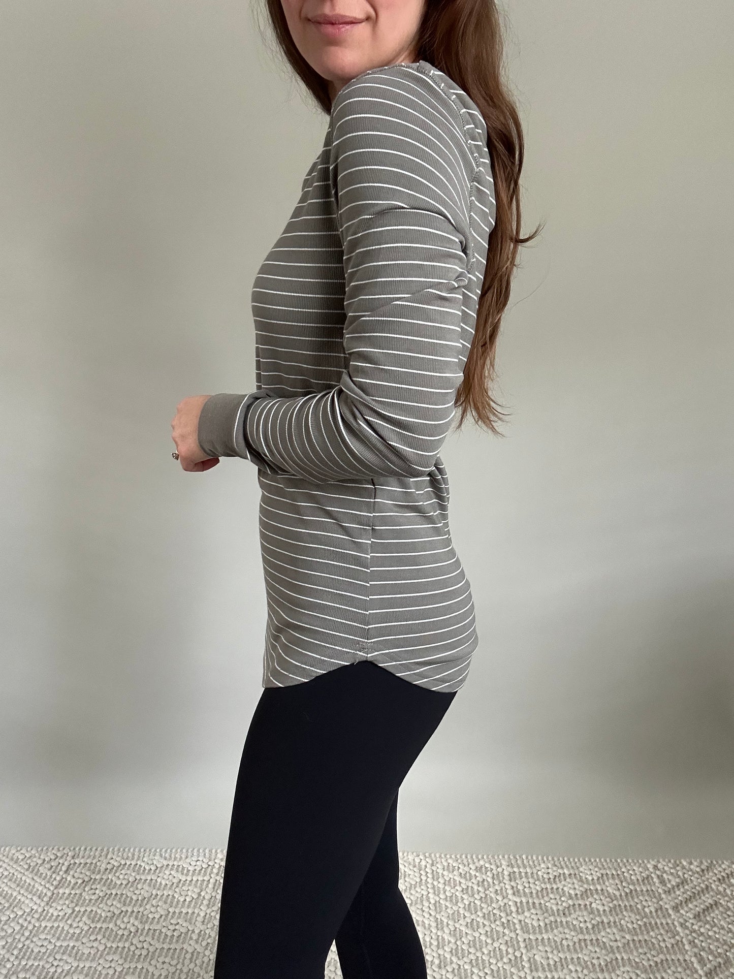 Emory Top - Olive and ivory Stripe long sleeve tee