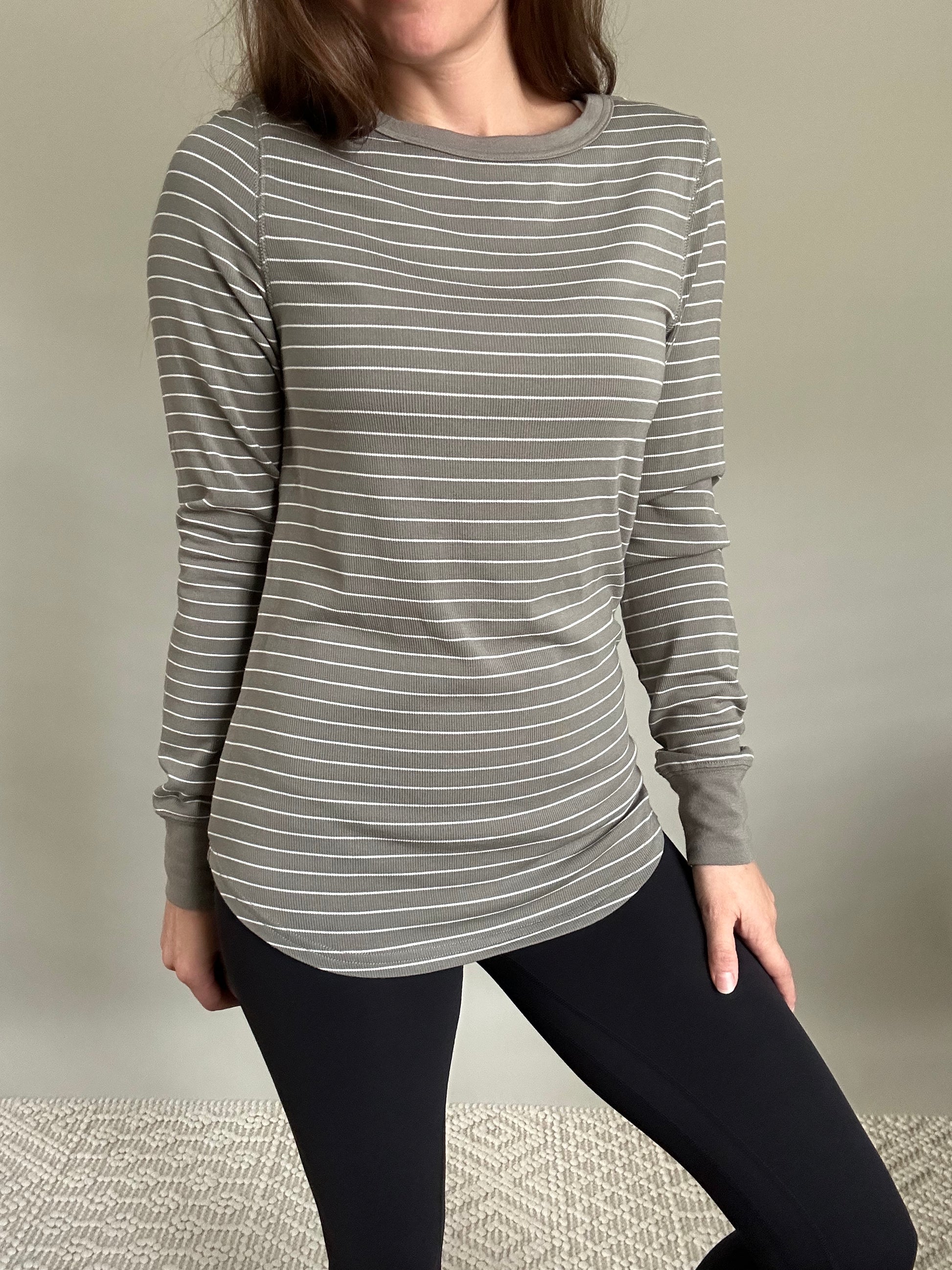 Emory Top - Olive and ivory Stripe long sleeve tee