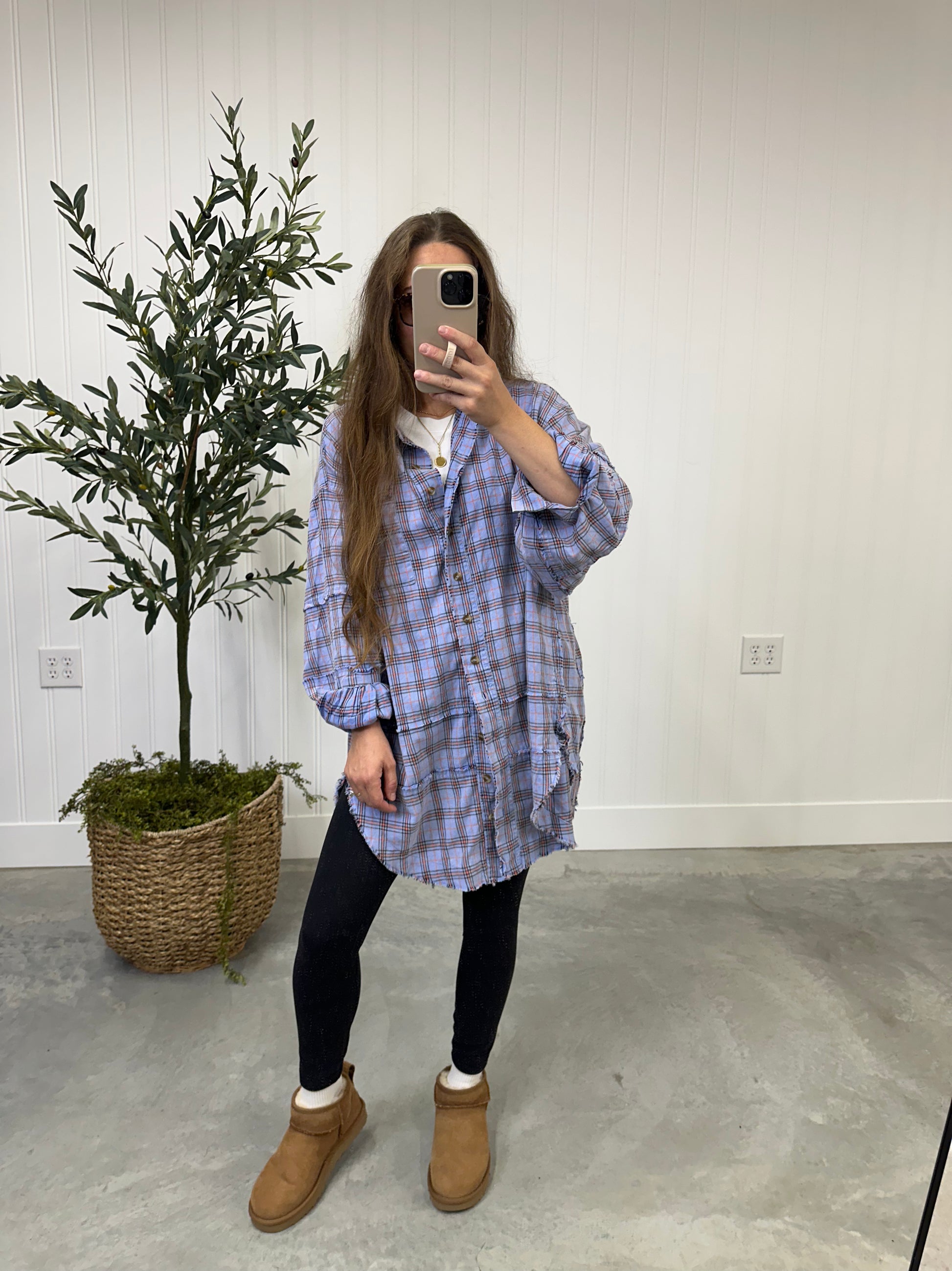 Backroads Oversized Flannel in Periwinkle