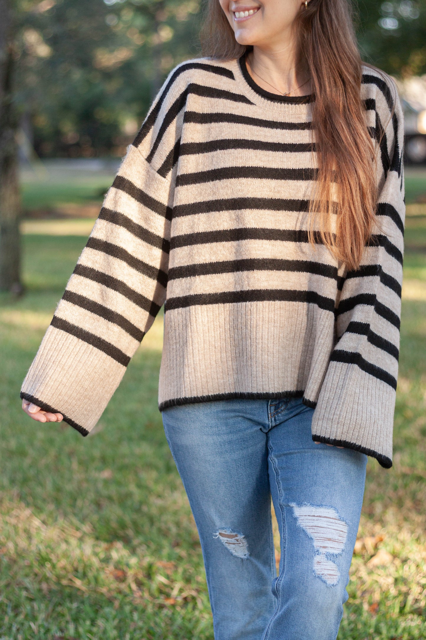 Remi Oat & Black Striped Sweater