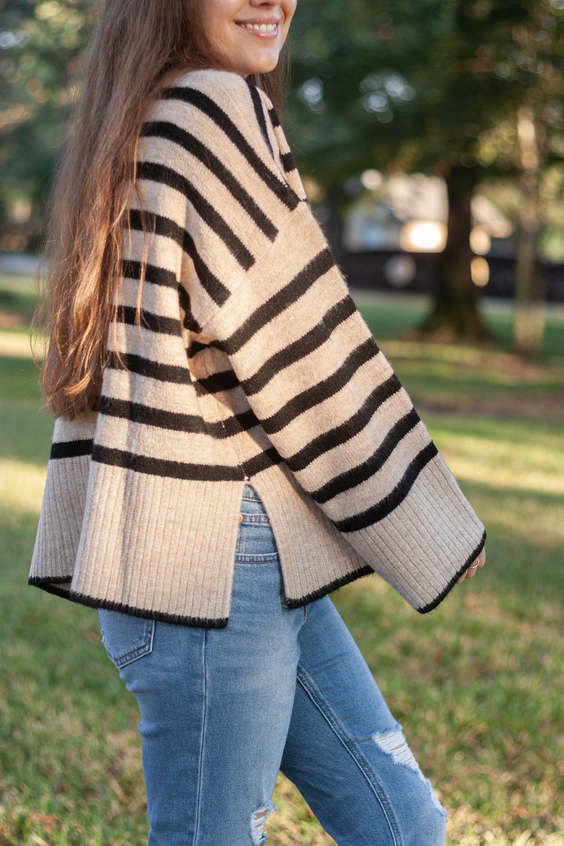 Remi Oat & Black Striped Sweater