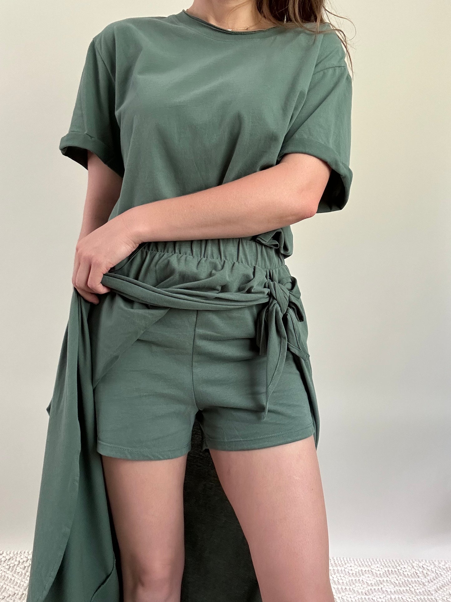 Green Tea Island Set with side slit and shorts lining