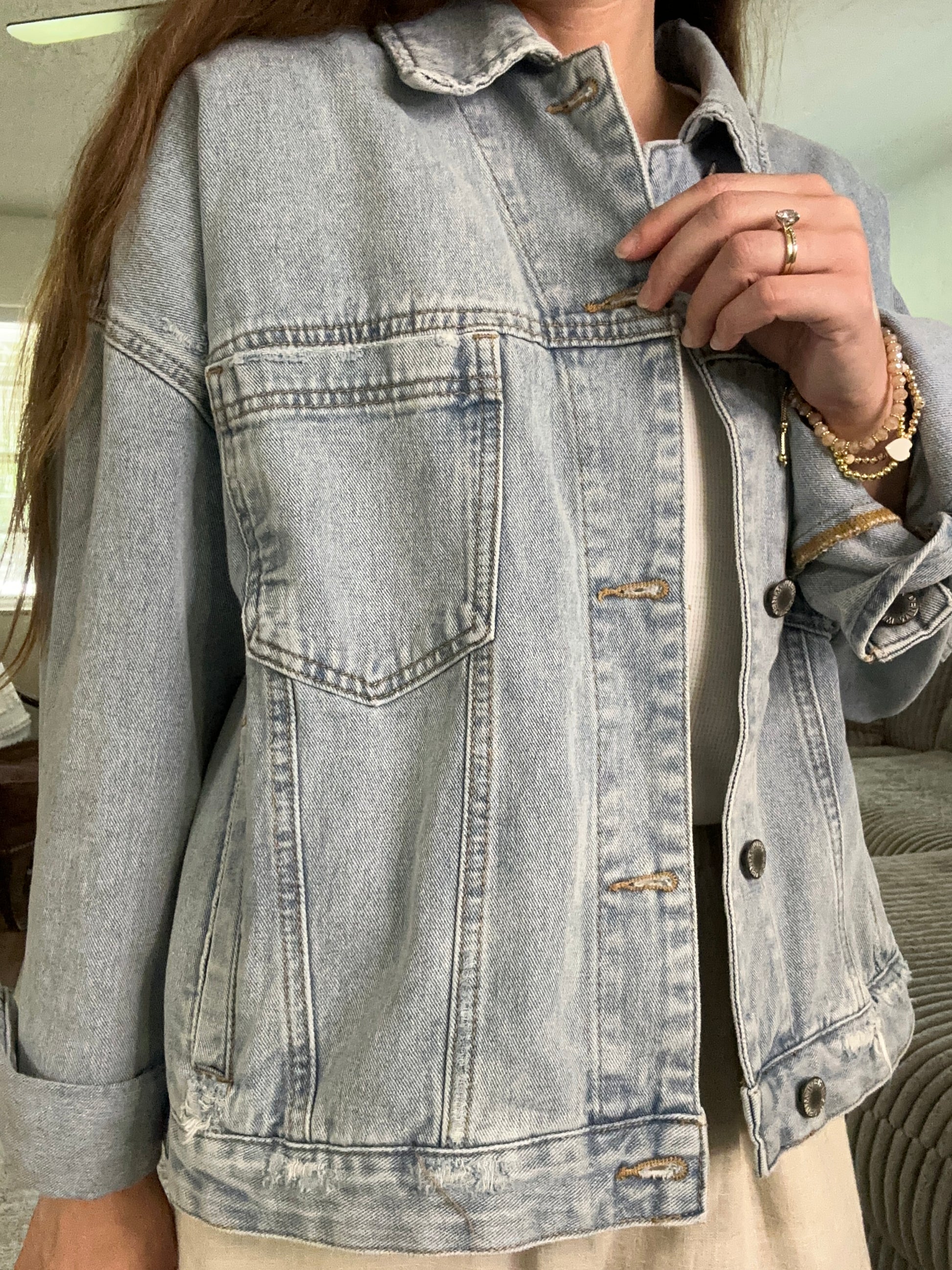 Pleated Denim Jacket