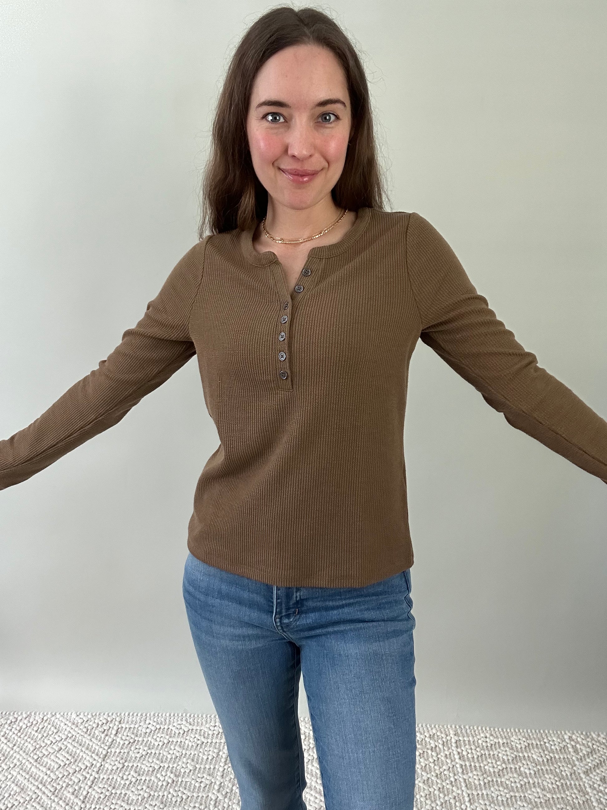 The Olivia Top - textured brown and olive long sleeve shirt great for layering
