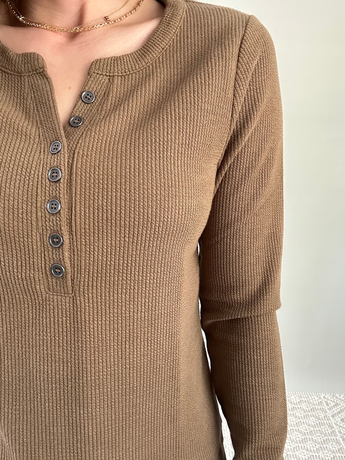 The Olivia Top - textured brown and olive long sleeve shirt great for layering