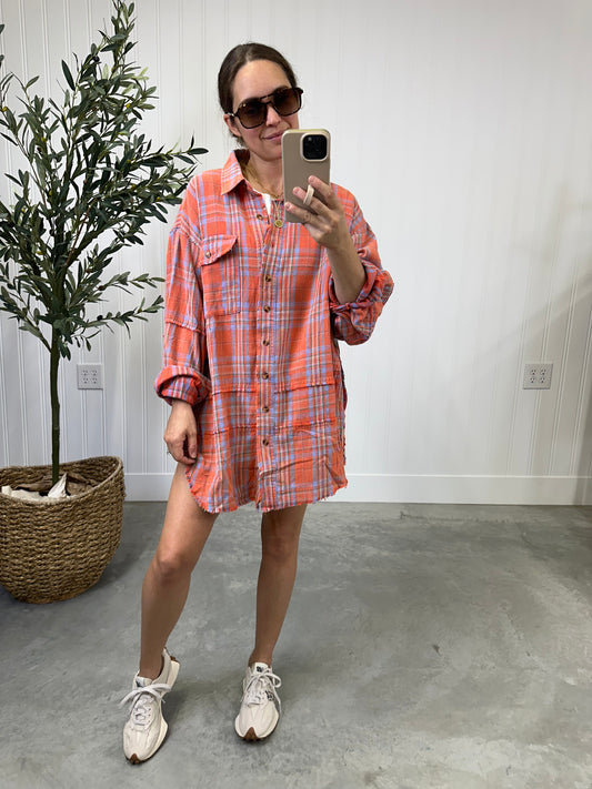 Backroads Oversized Flannel in Coral
