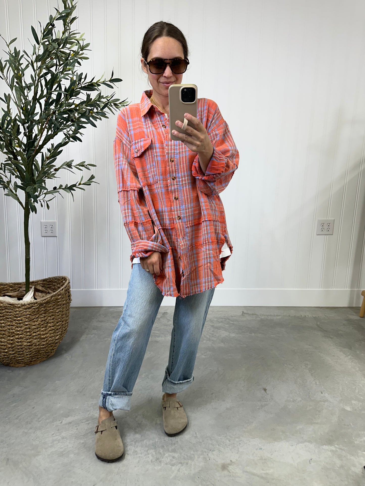 Backroads Oversized Flannel in Coral
