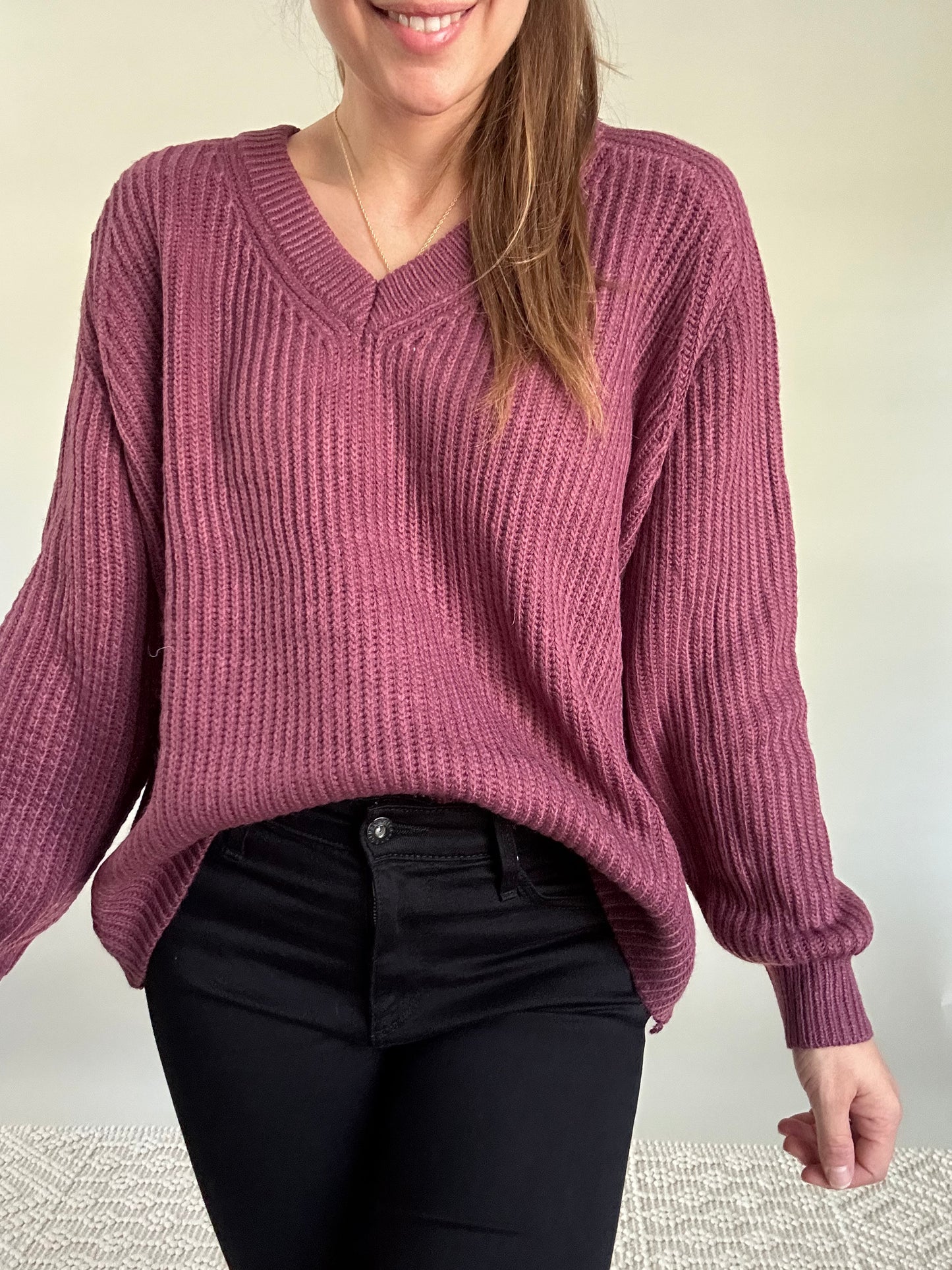 Wine Cable Knit Sweater