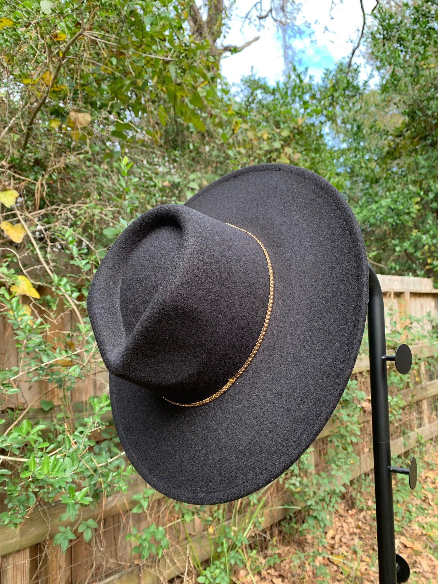 Black Herringbone Embellished Rancher Hat