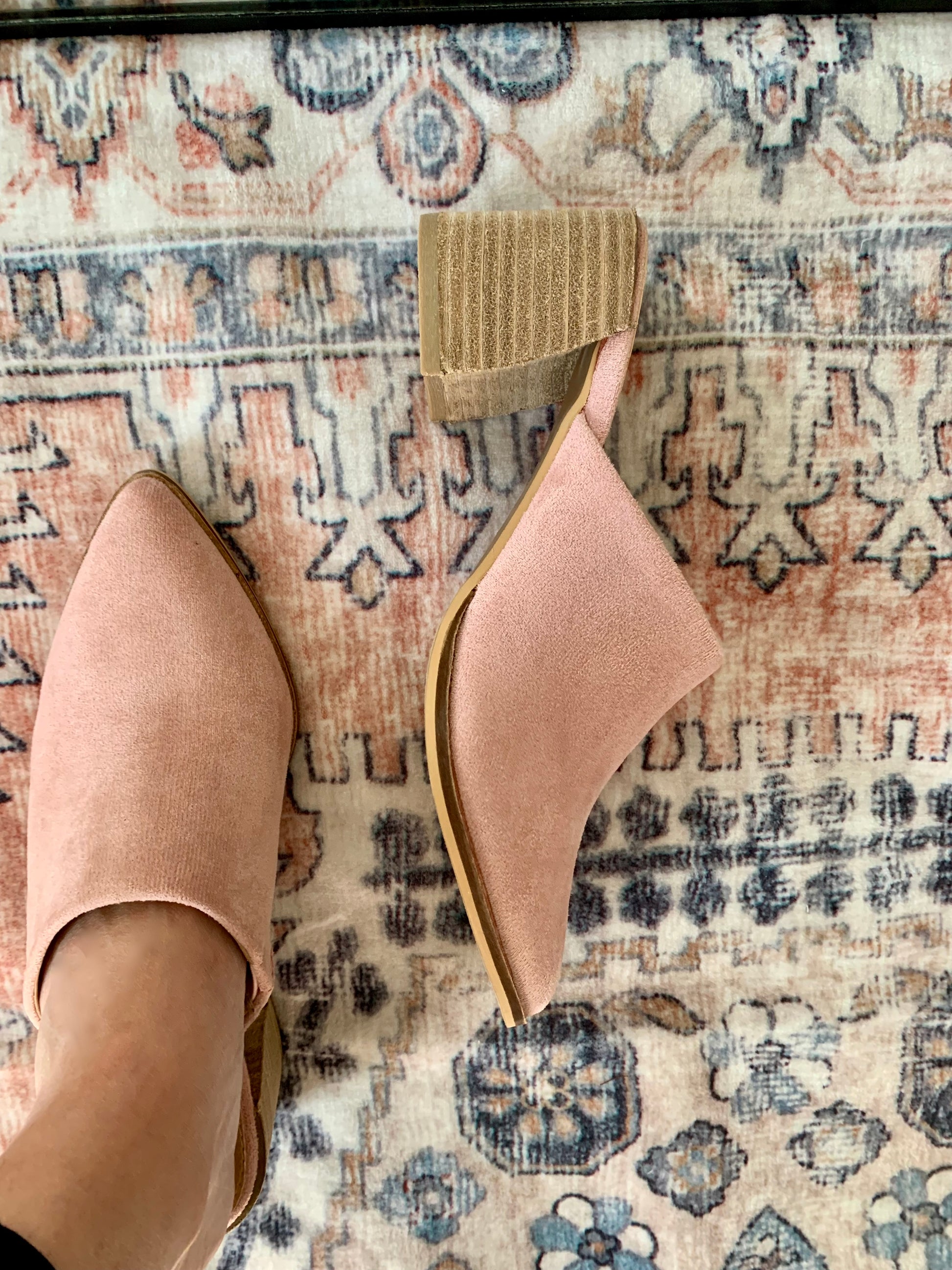  Beautiful blush suede mule low heel fall shoe